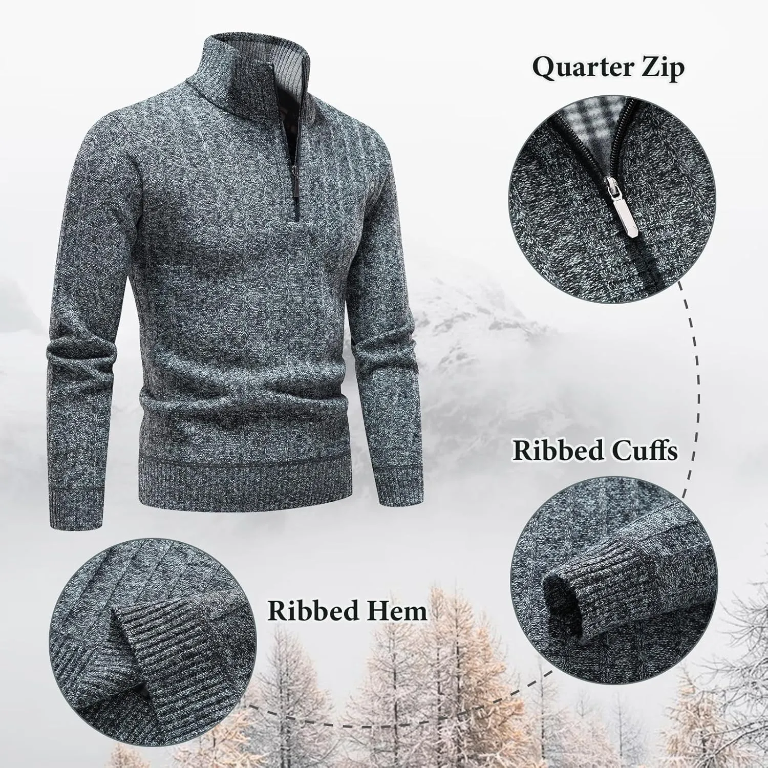Lamgool Men's 1/4 Zip Pullover Polo Knit Sweater Casual Warm Fall Winter Spring