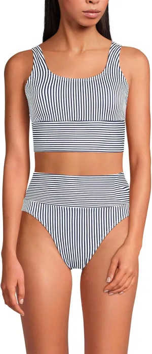 Lands' End Women's Tugless Tankini Top and High Waisted Bottom Swimsuit Set