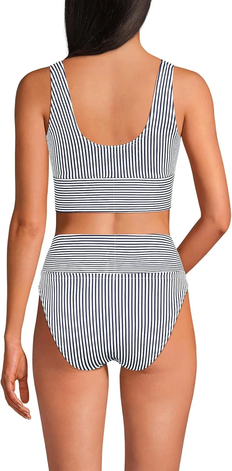 Lands' End Women's Tugless Tankini Top and High Waisted Bottom Swimsuit Set
