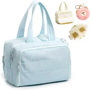 Large Capacity Wide-Open Travel Cosmetic Bag, Waterproof Makeup Organizer with 4 Compartments, Open Flat Makeup Bag for Women, Portable Toiletry Pouch for Travel Essentials (Blue)