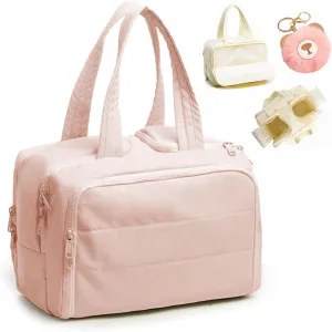 Large Capacity Wide-Open Travel Cosmetic Bag, Waterproof Makeup Organizer with 4 Compartments, Open Flat Makeup Bag for Women, Portable Toiletry Pouch for Travel Essentials (Coffee)