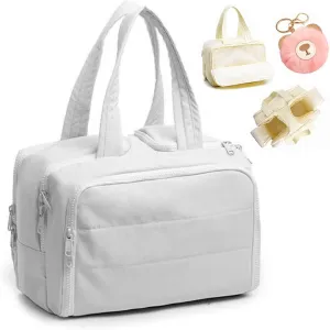 Large Capacity Wide-Open Travel Cosmetic Bag, Waterproof Makeup Organizer with 4 Compartments, Open Flat Makeup Bag for Women, Portable Toiletry Pouch for Travel Essentials (Grey)