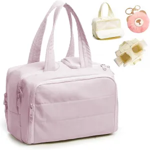 Large Capacity Wide-Open Travel Cosmetic Bag, Waterproof Makeup Organizer with 4 Compartments, Open Flat Makeup Bag for Women, Portable Toiletry Pouch for Travel Essentials (Pink)