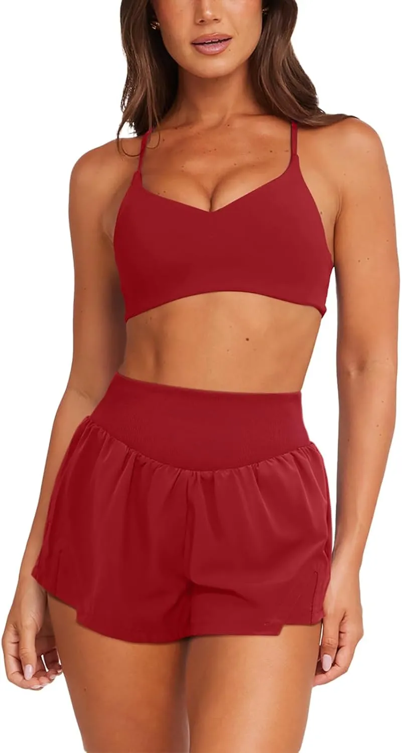 LASLULU Women's Ribbed High Waisted Gym Shorts Tummy Control Biker Workout Running Tennis Shorts with Zipper Pockets