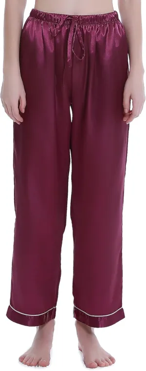 Lavenderi Women's Silk Satin Pajama Pants, Long Sleep Pants with Drawstring
