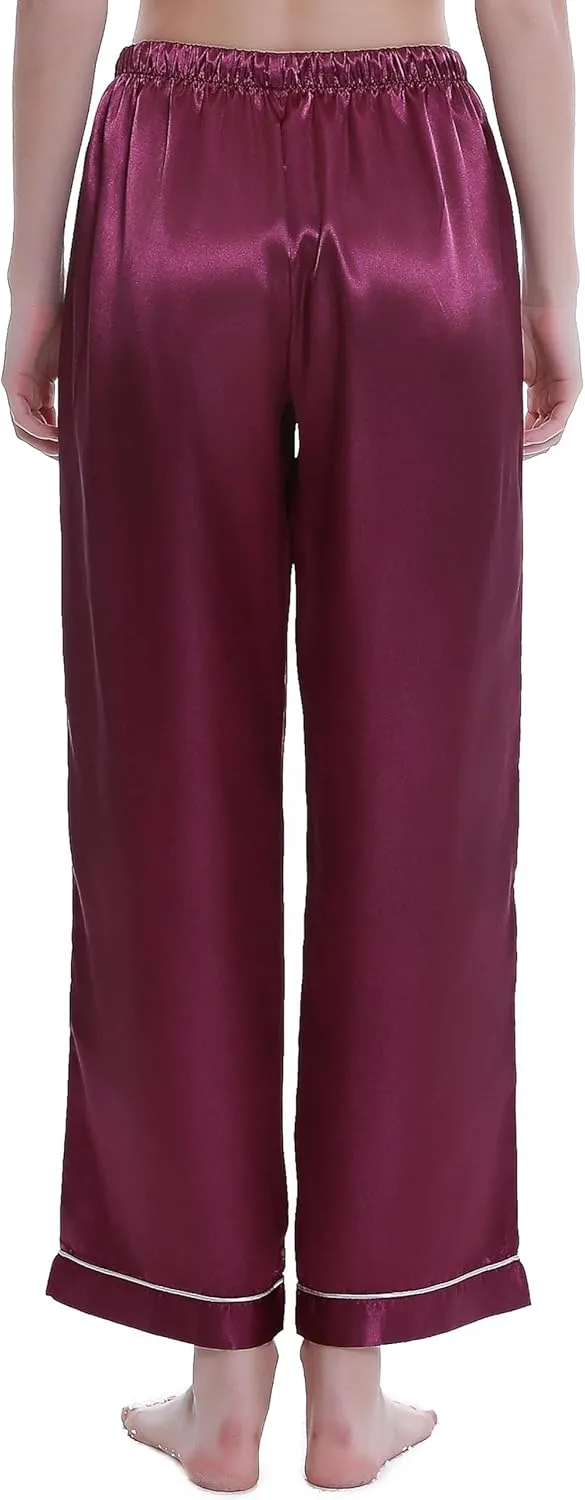 Lavenderi Women's Silk Satin Pajama Pants, Long Sleep Pants with Drawstring