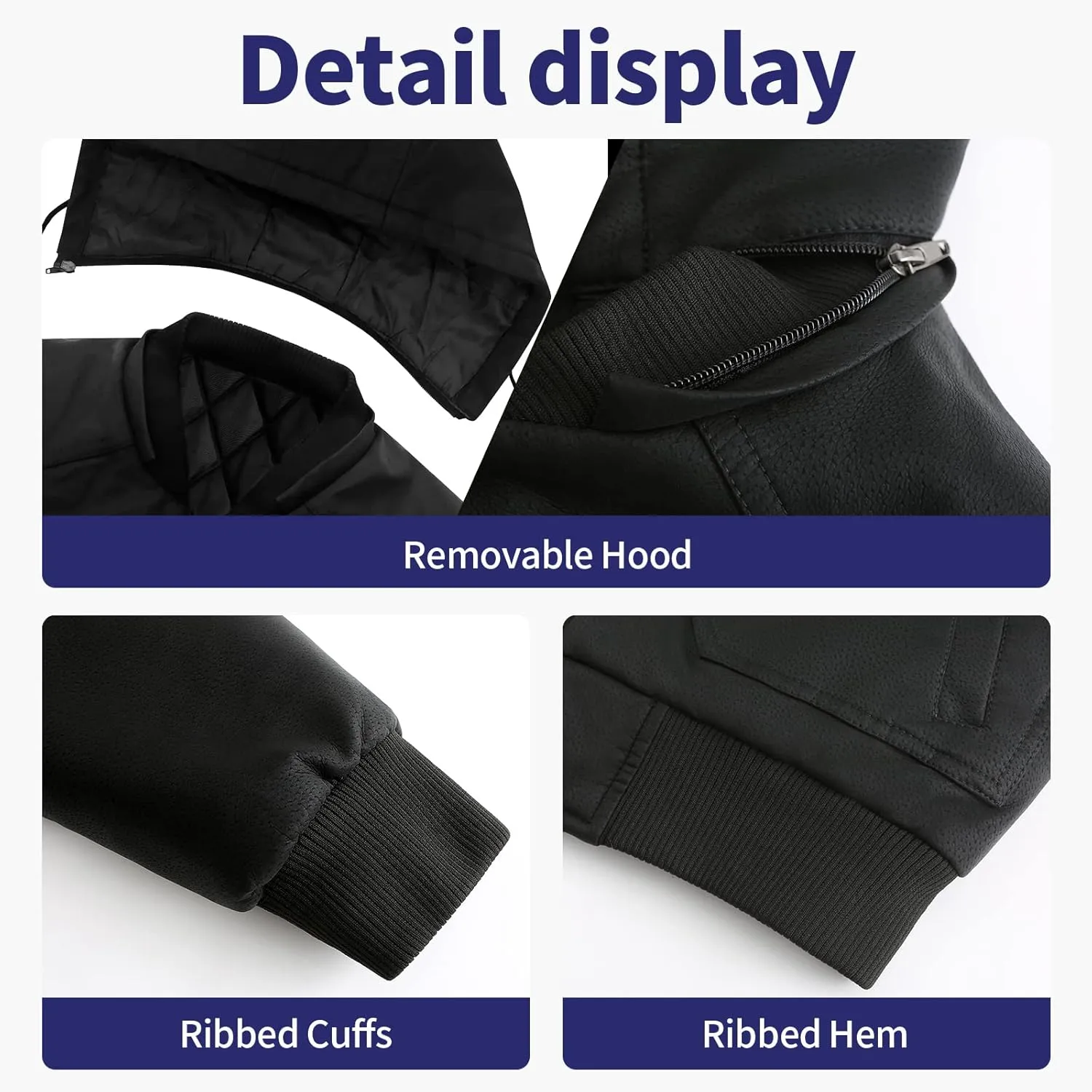 Leather Jackets for Men,Stand Collar Zip Up Motorcycle Biker Bomber Jacket With Removable Hood