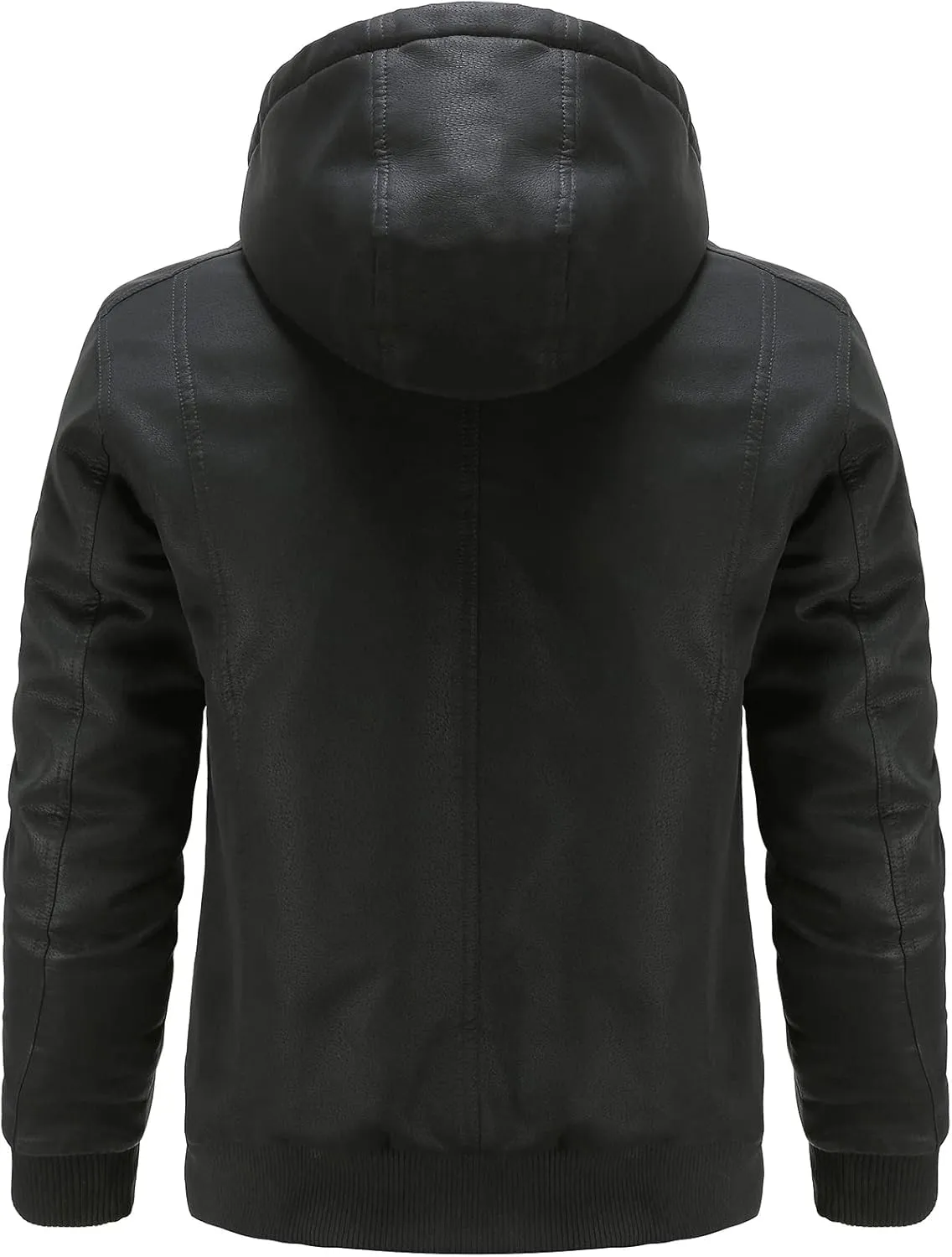 Leather Jackets for Men,Stand Collar Zip Up Motorcycle Biker Bomber Jacket With Removable Hood