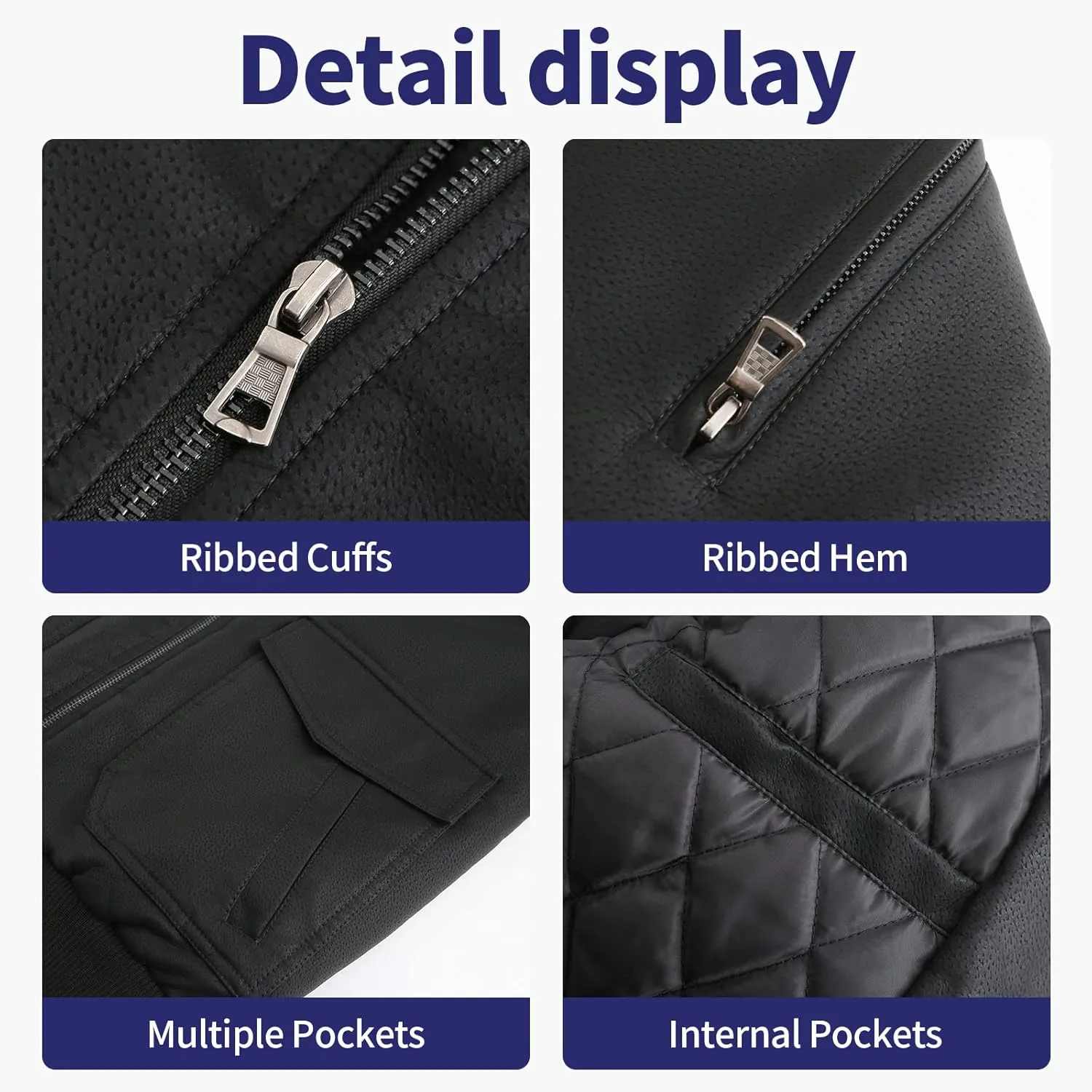 Leather Jackets for Men,Stand Collar Zip Up Motorcycle Biker Bomber Jacket With Removable Hood