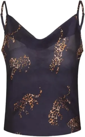 Leopard Print Satin Camisole Lace-Up Cropped Vintage Top for Women