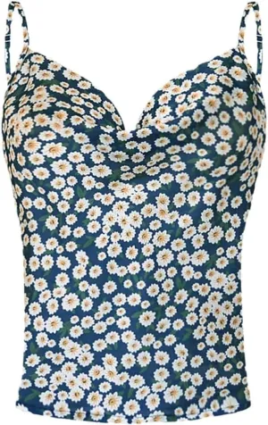 Leopard Print Satin Camisole Lace-Up Cropped Vintage Top for Women