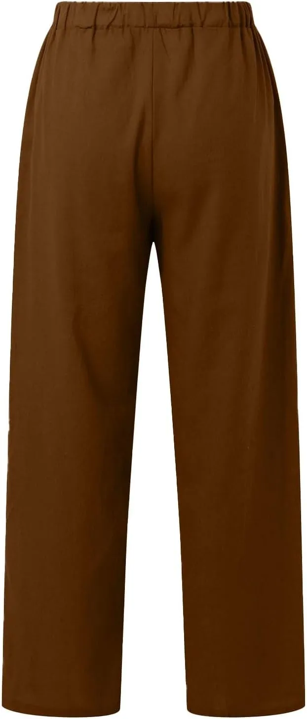 Linen Capri Pants for Women Summer 2025 Wide Leg Loose Drawstring Elastic Waist Cropped Trouser