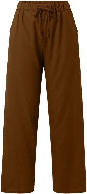 Linen Capri Pants for Women Summer 2025 Wide Leg Loose Drawstring Elastic Waist Cropped Trouser