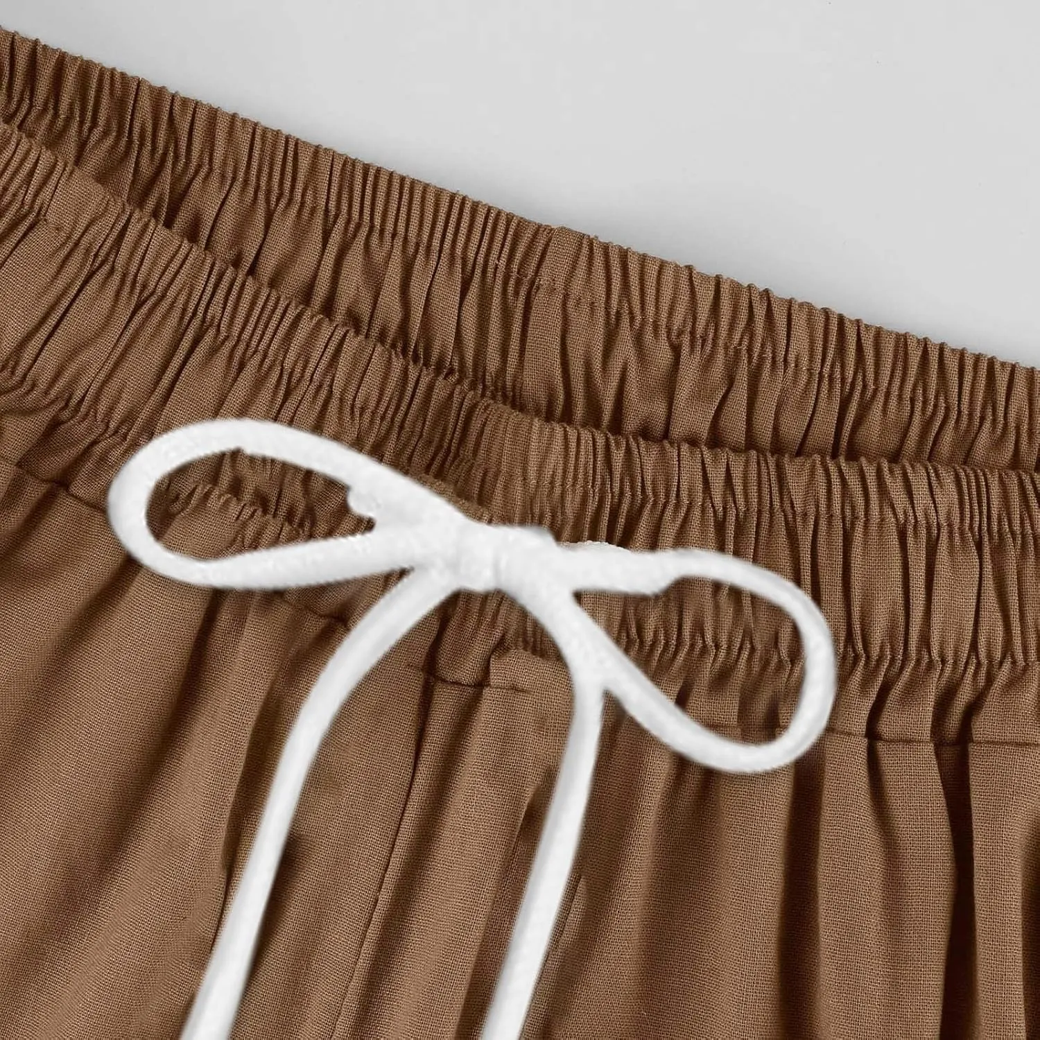Linen Capri Pants Women Summer Wide Leg Cropped Pants Loose Cotton Ankle Trousers Elastic High Waist Workout Pants