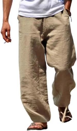 Linen Hip-Hop Pants for Men Cotton Linen Loose Casual Sports Pant Summer Beach Hawaiian Pants for Men