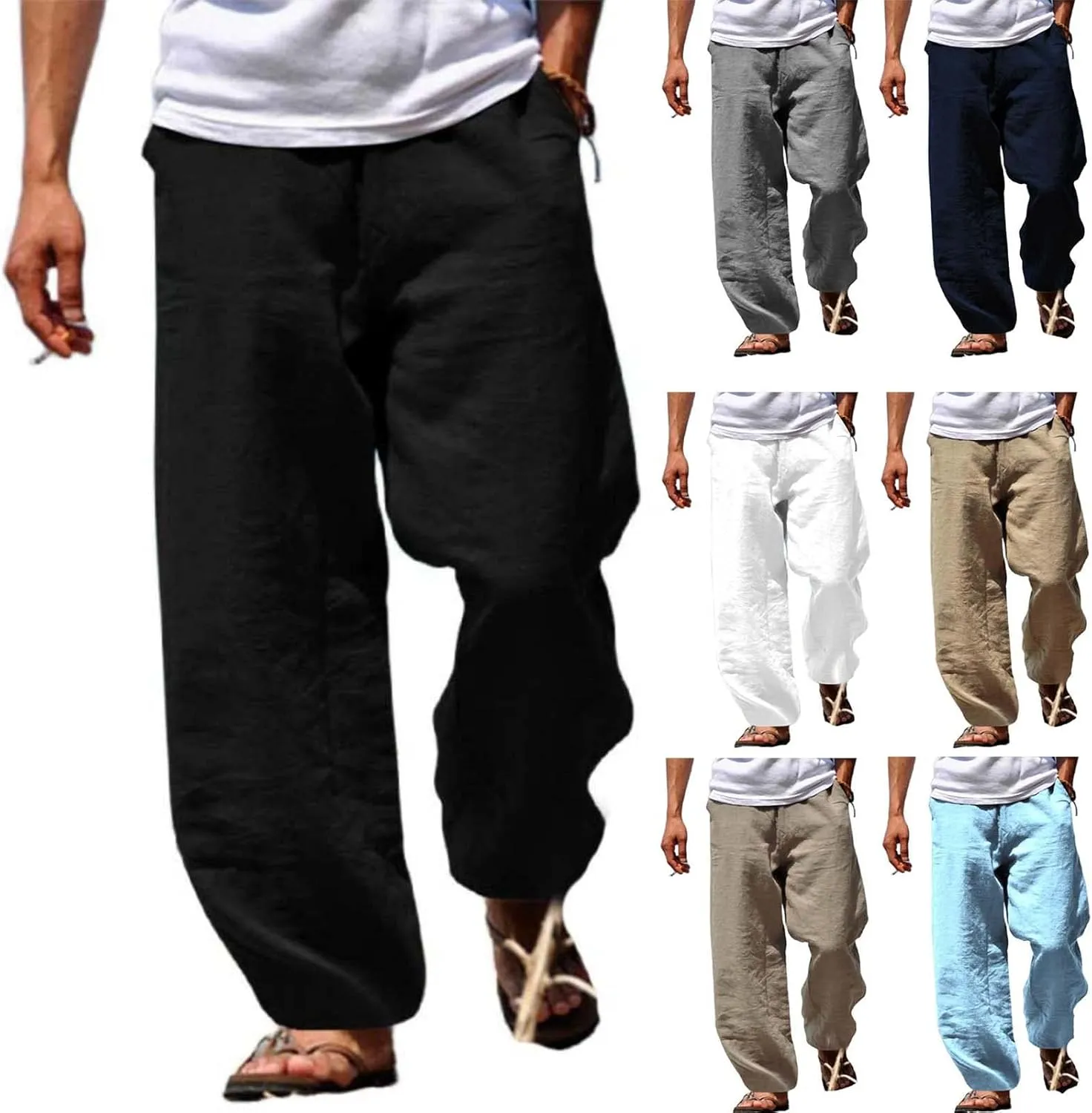 Linen Hip-Hop Pants for Men Cotton Linen Loose Casual Sports Pant Summer Beach Hawaiian Pants for Men