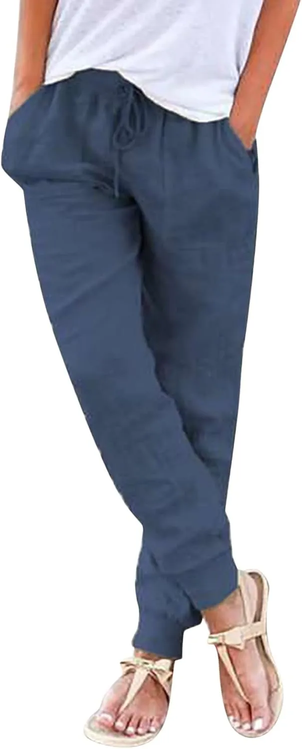 Linen Palazzo Pants for Women Casual High Waist Lightweight Summer Palazzo Trouser with Pockets Ladies Wide Leg Pants