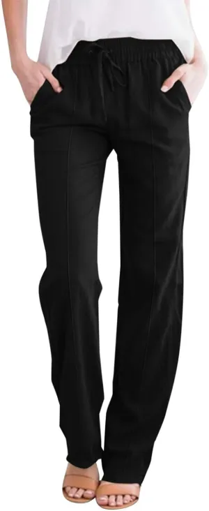 Linen Pants Capri Pants Cotton Linen High Waisted Trousers Casual Summer Lounge Trousers