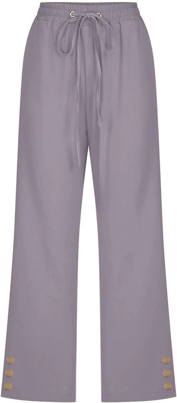 Linen Pants Cropped Pants Cotton Elastic Waist Straight Leg Trousers Casual Summer Beach Lounge Trousers
