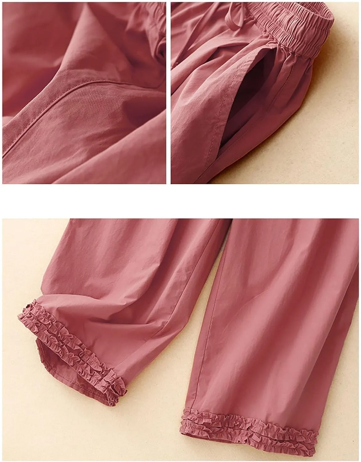 Linen Pants for Women Dressy Baggy Comfy Wide Leg Pants Summer High Waist Drawstring Lounge Trousers with Pockets 2025