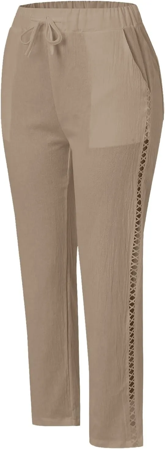Linen Pants for Women, Peasant Pants Straight Leg Casual Linen Stripe Comfy
