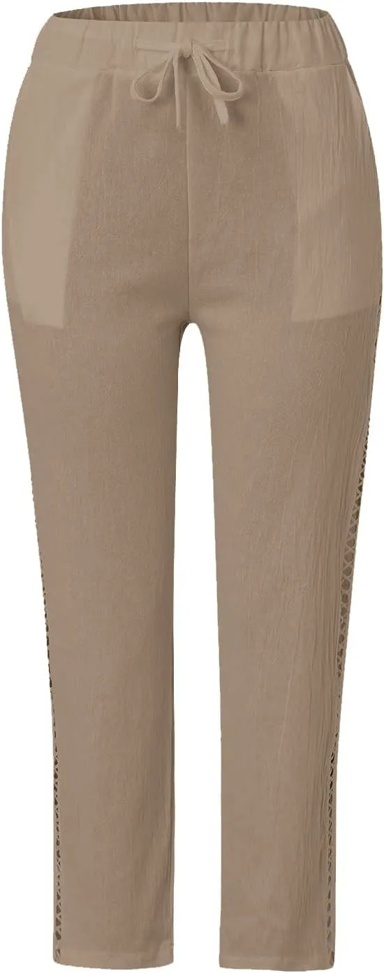 Linen Pants for Women, Peasant Pants Straight Leg Casual Linen Stripe Comfy