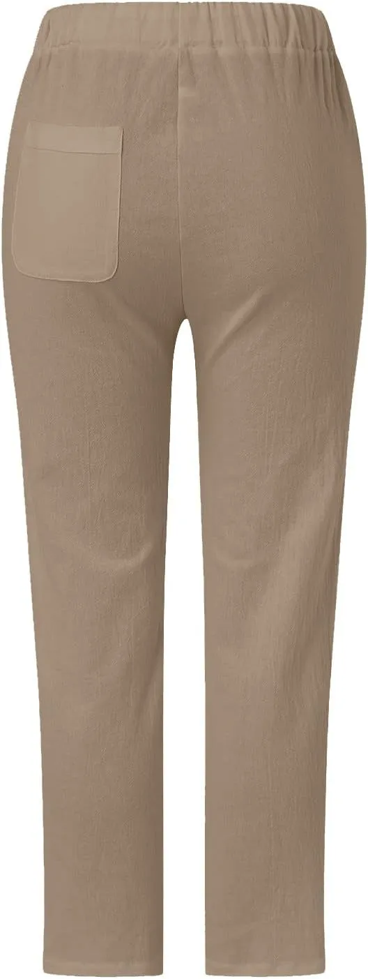 Linen Pants for Women, Peasant Pants Straight Leg Casual Linen Stripe Comfy