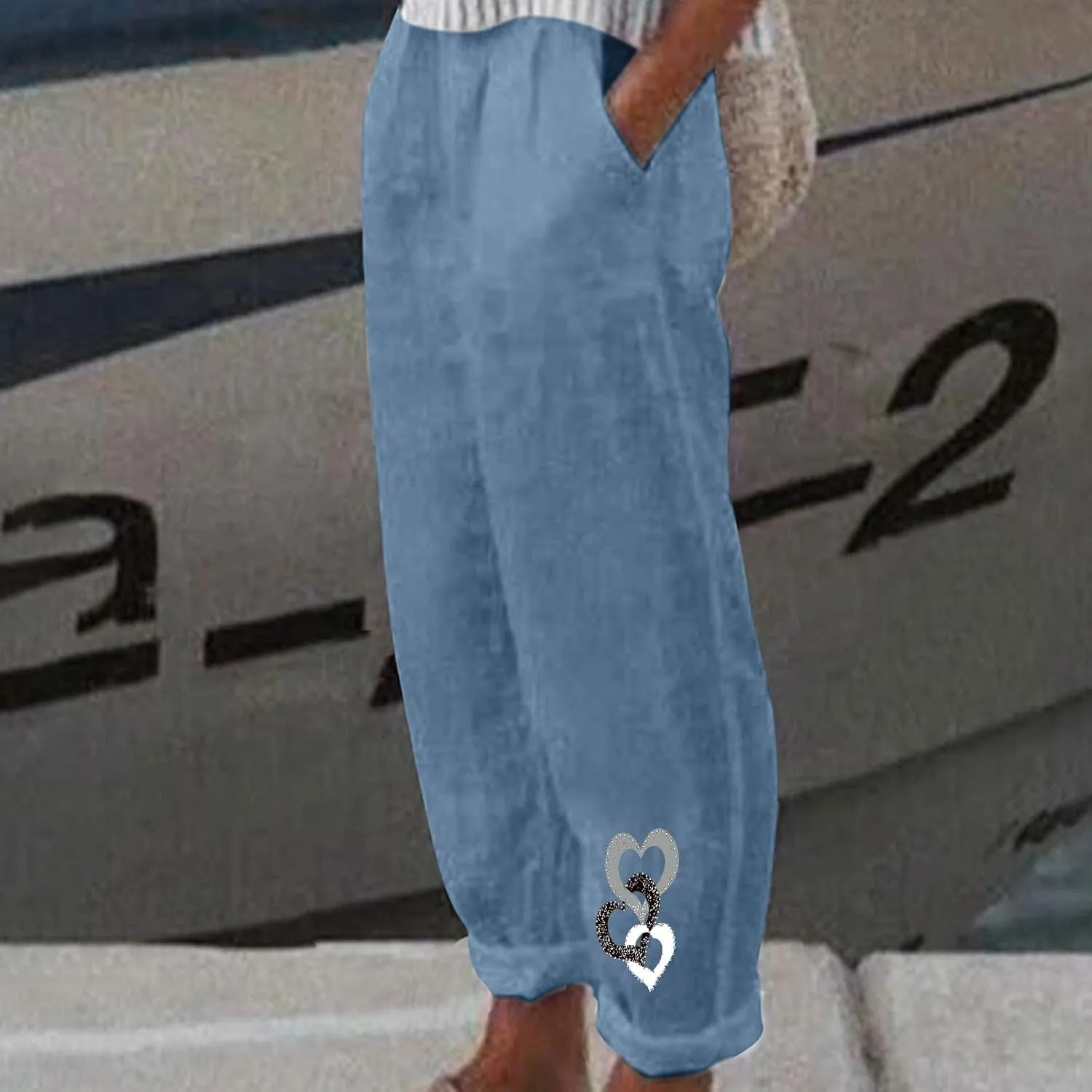 Linen Pants for Women, Summer Boho Elastic Waist Palazzo Trousers, Casual Loose Fit Travel Vacation Beach Pants