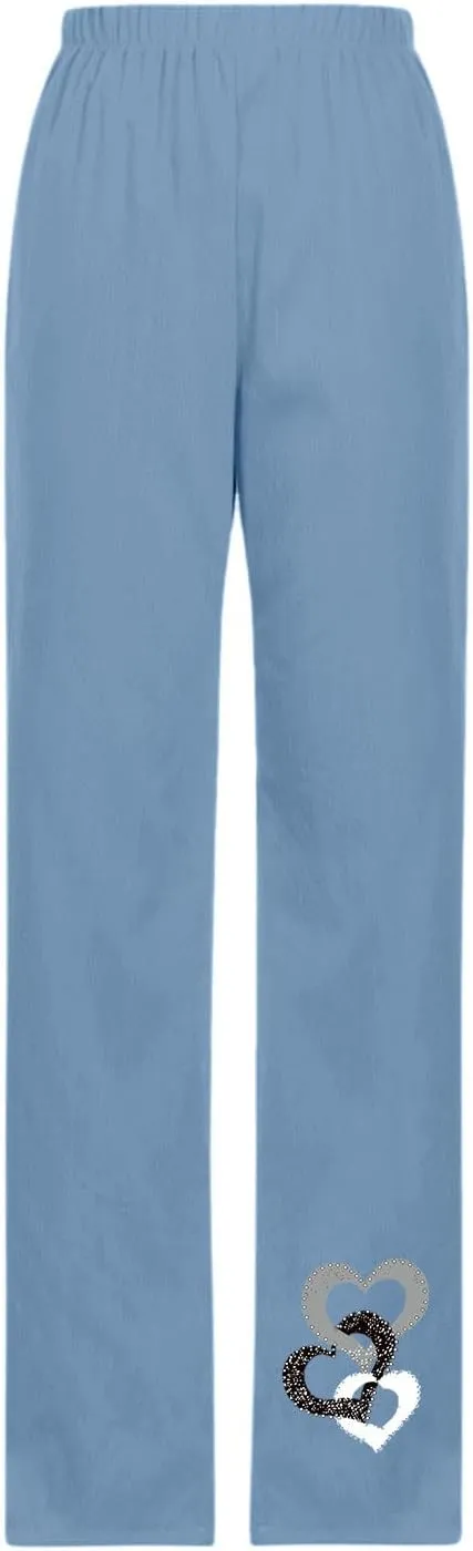 Linen Pants for Women, Summer Boho Elastic Waist Palazzo Trousers, Casual Loose Fit Travel Vacation Beach Pants