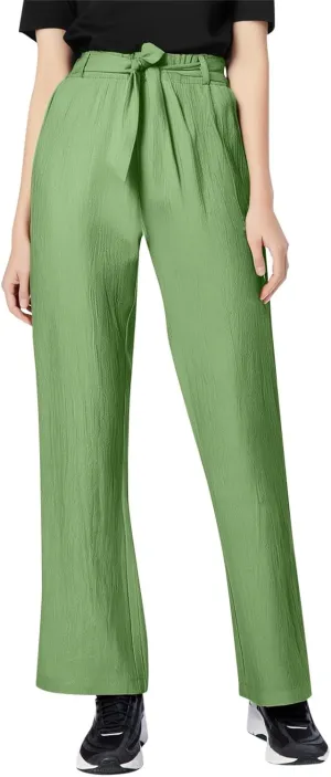 Linen Pants for Women Summer Elastic Waist Belt Palazzo Pants Loose Fit Casual Beach Long Trousers with Pockets