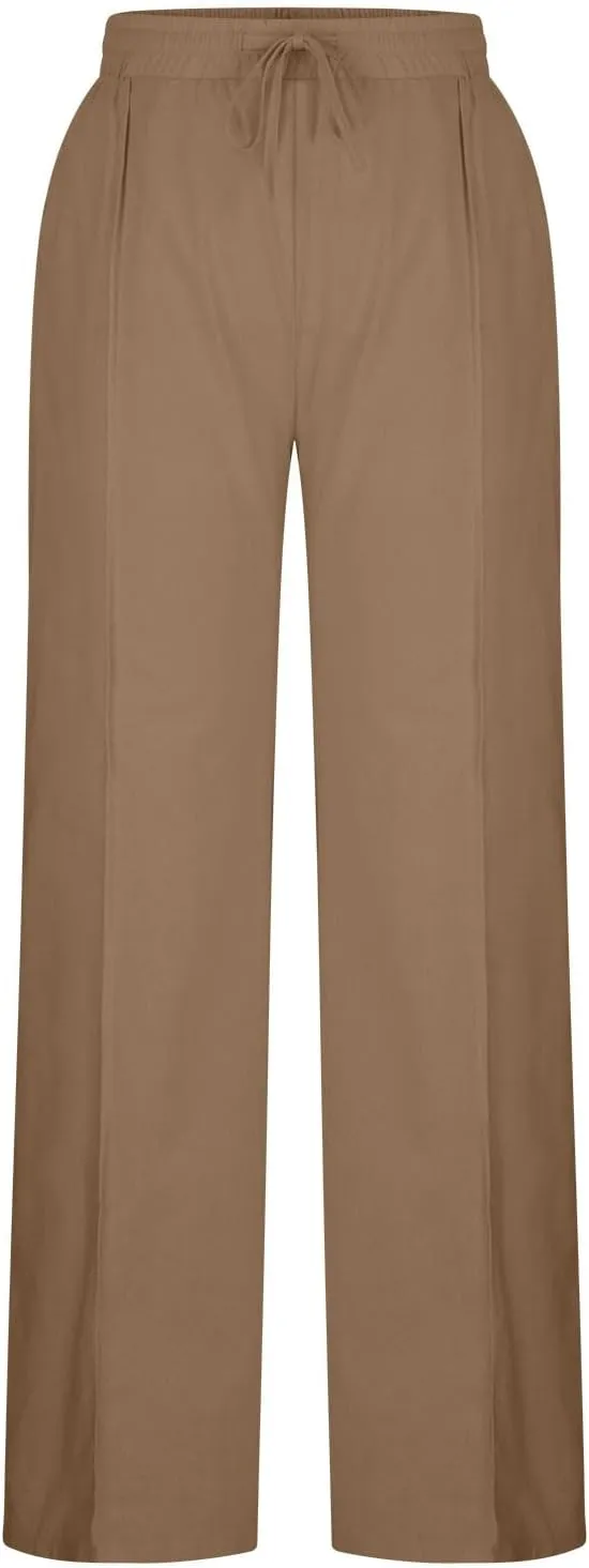 Linen Pants for Women Summer Palazzo Pants Casual Cotton Linen Wide Leg Trousers Flowy Beach Pants with Pockets