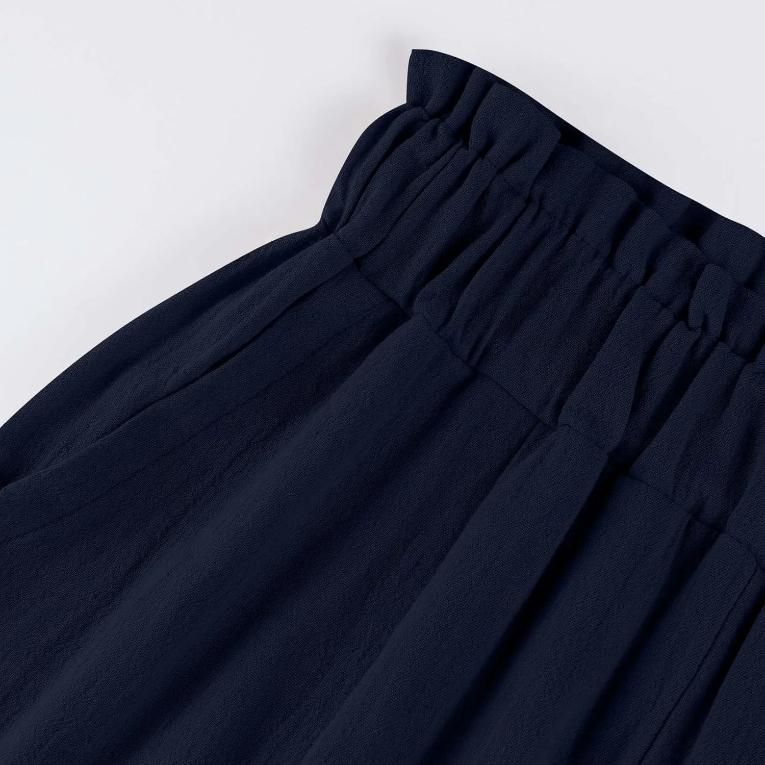 Linen Pants for Women Trendy Casual Trousers with Pockets Wide Leg Beach Palazzo Pants Ruffle High Waist Slacks