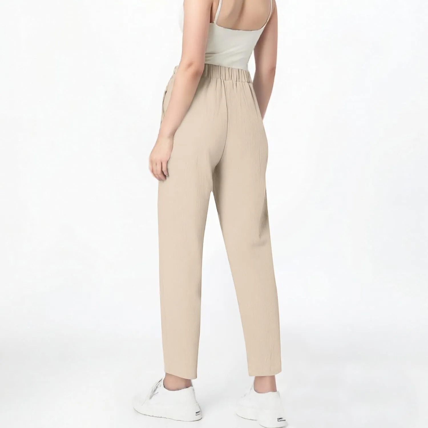 Linen Pants Women Lightweight Cotton Linend Summer Pants Casual Beach Elastic Waist Straight Trousers