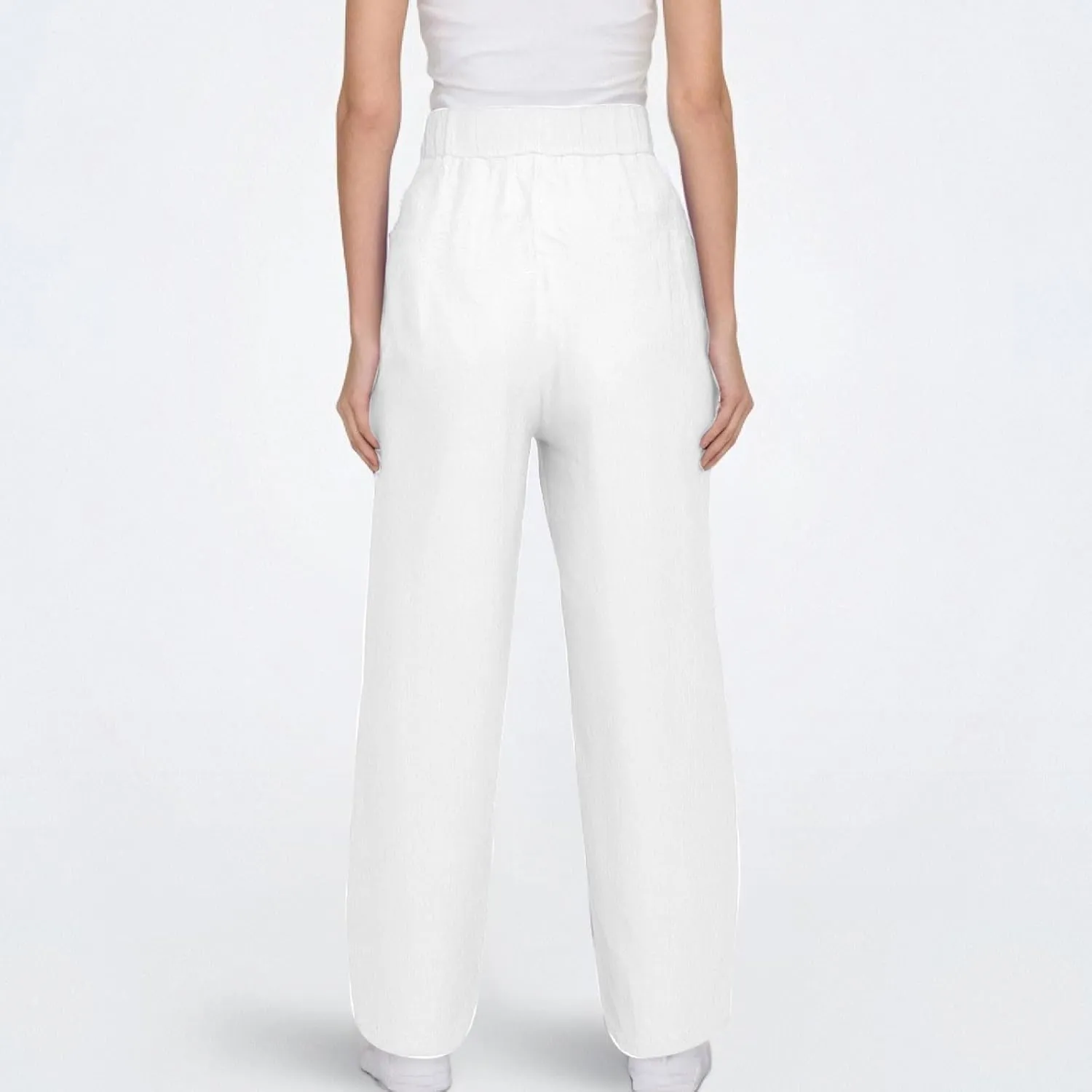 Linen Pants Women Summer High Elastic Waist Drawstring Palazzo Pants Straight Leg Slacks with Pockets