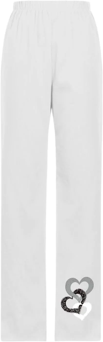 Linen Pants Women Trendy Heart Print Loose Fit Beach Trousers Summer Casual Elastic High Waist Pant Lounge Palazzo
