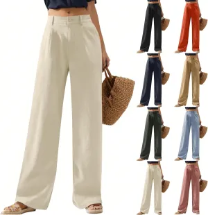 Linen Wide Leg Pants for Women Business Casual High Waisted Dress Pants Office Work Pants Straight Trousers w/Pockets