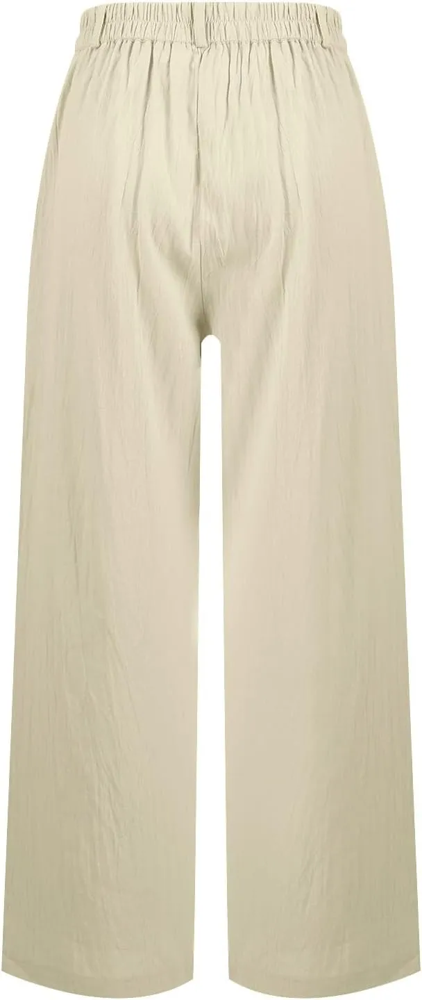 Linen Wide Leg Pants for Women Business Casual High Waisted Dress Pants Office Work Pants Straight Trousers w/Pockets
