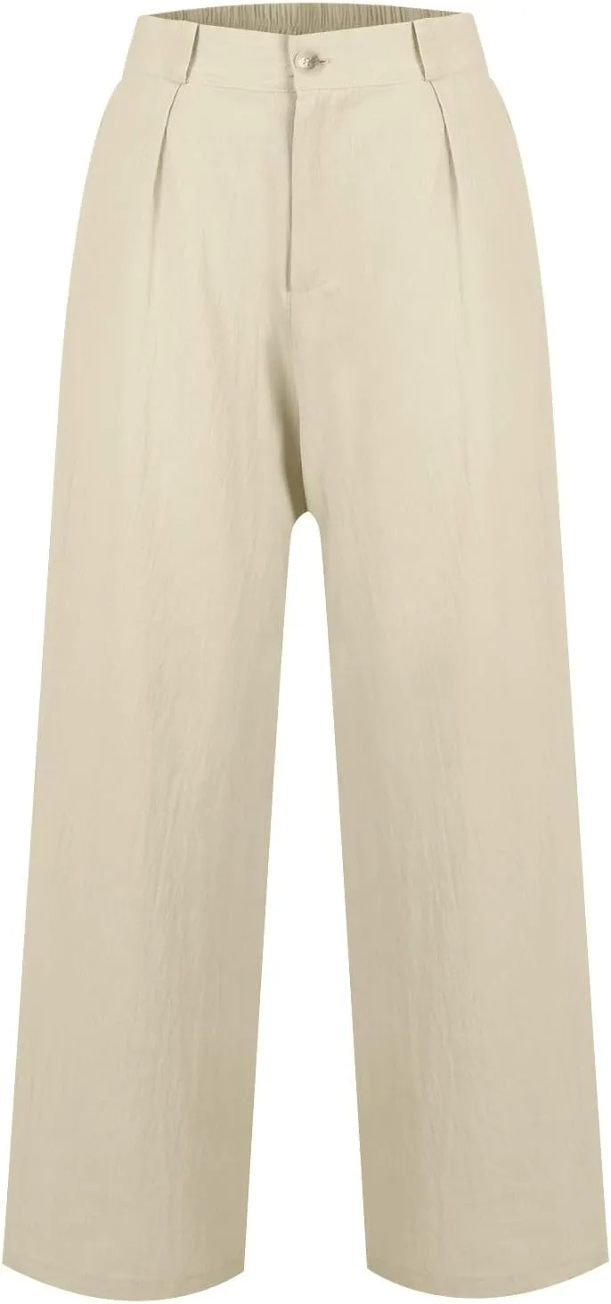 Linen Wide Leg Pants for Women Business Casual High Waisted Dress Pants Office Work Pants Straight Trousers w/Pockets