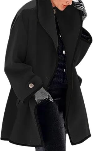 LOAIHA Women's Shawl Collar Trench Coats Wool Blend Lapel Single Breasted Long Cardigan Coat Lightweight Fall Winter Jacket