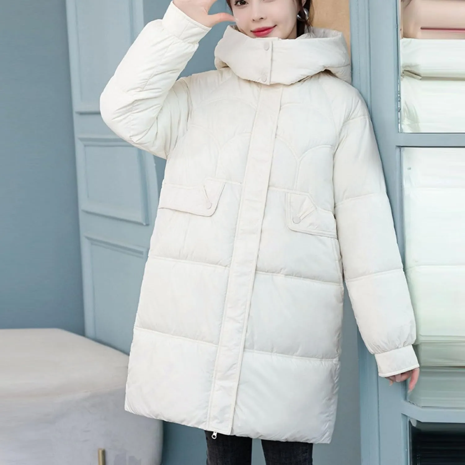 Long Puffer Jacket for Women 2024 Thickened Winter Coat Hooded with Deep Pockets Ladies Warm Winter Jacket Plus Size