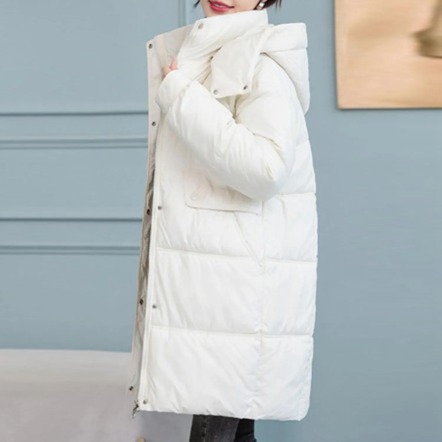 Long Puffer Jacket for Women 2024 Thickened Winter Coat Hooded with Deep Pockets Ladies Warm Winter Jacket Plus Size