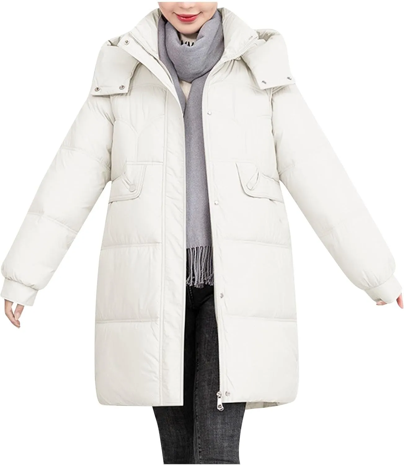 Long Puffer Jacket for Women 2024 Thickened Winter Coat Hooded with Deep Pockets Ladies Warm Winter Jacket Plus Size