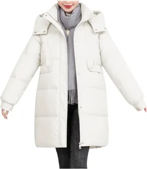 Long Puffer Jacket for Women 2024 Thickened Winter Coat Hooded with Deep Pockets Ladies Warm Winter Jacket Plus Size
