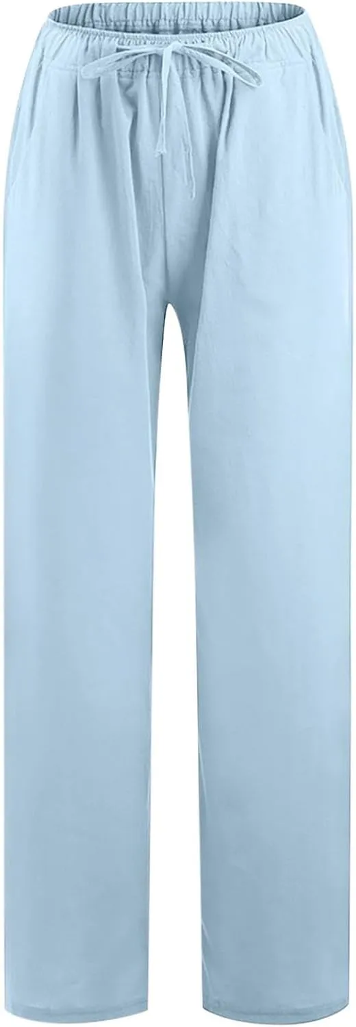 Loose Pants for Women Baggy Wide Leg Trouser Flowy Summer Linen Slacks Comfy Business Casual Pants with Pockets