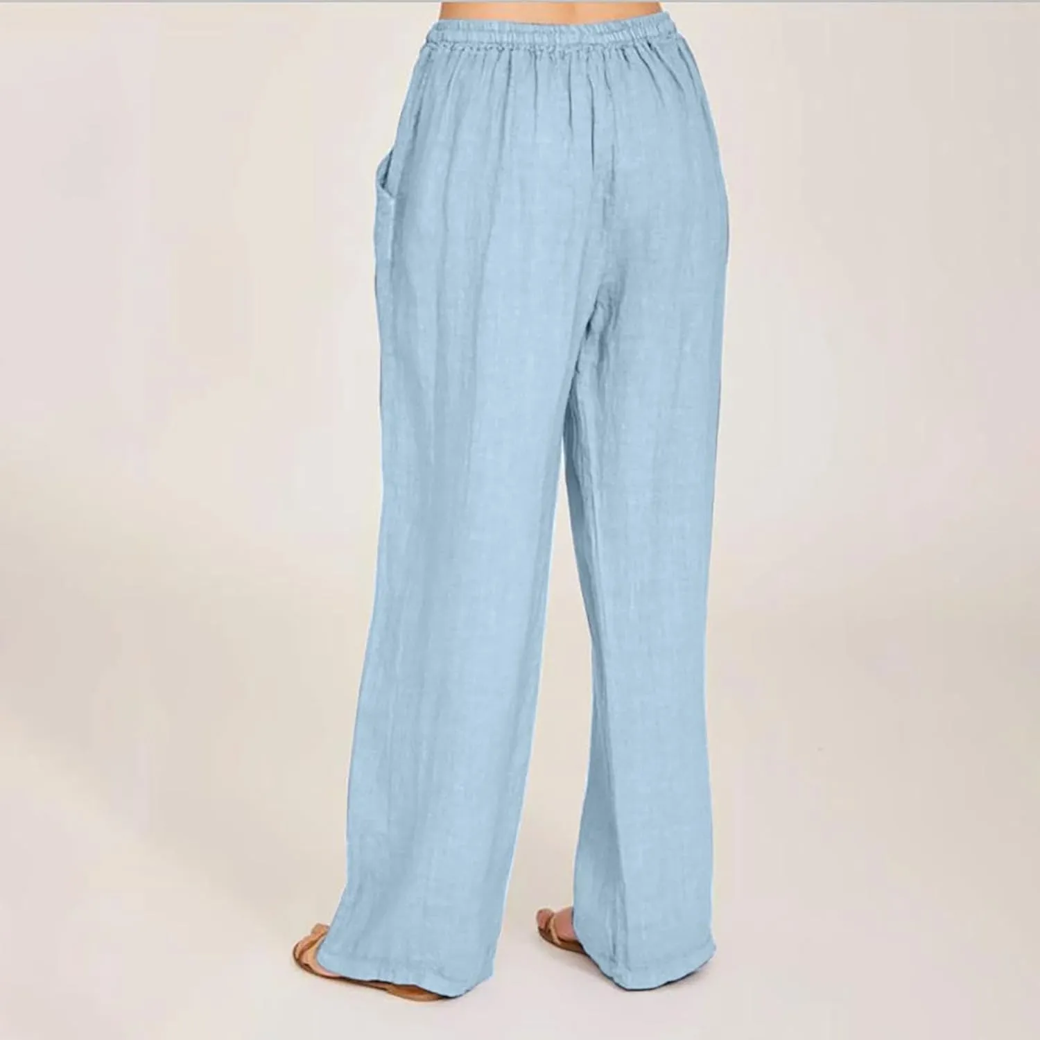 Loose Pants for Women Baggy Wide Leg Trouser Flowy Summer Linen Slacks Comfy Business Casual Pants with Pockets