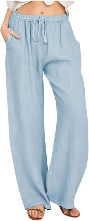 Loose Pants for Women Baggy Wide Leg Trouser Flowy Summer Linen Slacks Comfy Business Casual Pants with Pockets