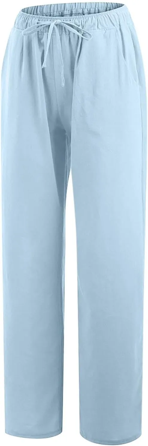 Loose Pants for Women Baggy Wide Leg Trouser Flowy Summer Linen Slacks Comfy Business Casual Pants with Pockets