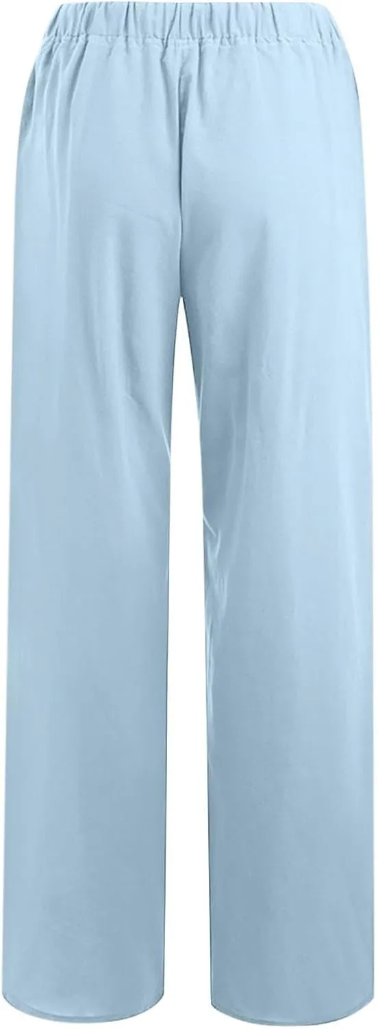 Loose Pants for Women Baggy Wide Leg Trouser Flowy Summer Linen Slacks Comfy Business Casual Pants with Pockets