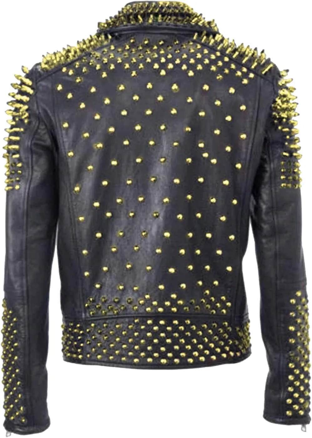 LP-FACON Mens Rock Punk Studded Leather Jacket - Brando Motorcycle Black Biker Leather Jacket Motorbike Spike Outerwear