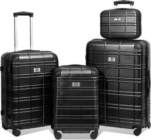 Luggage Set Lightweight Durable Hardshell with 4 Sizes (12/20/24/28) and 360-Degree Spinner Wheels, Black